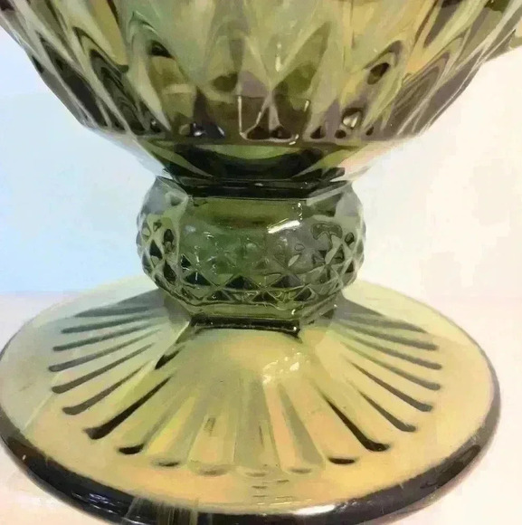 Diamond Point Art Deco Avocado Pressed Glass Pedestal Pitcher. Vintage inspired. - Picture 2 of 6